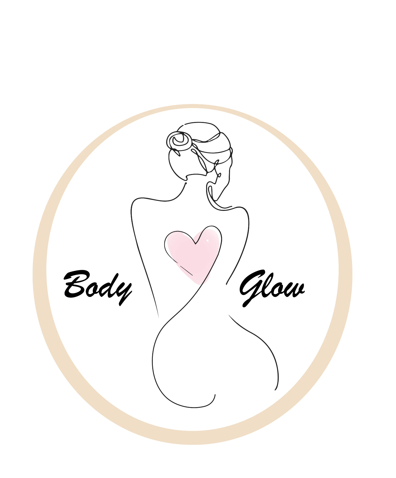 Logo Body Glow, silhouette féminine en ligne continue avec un cœur rose